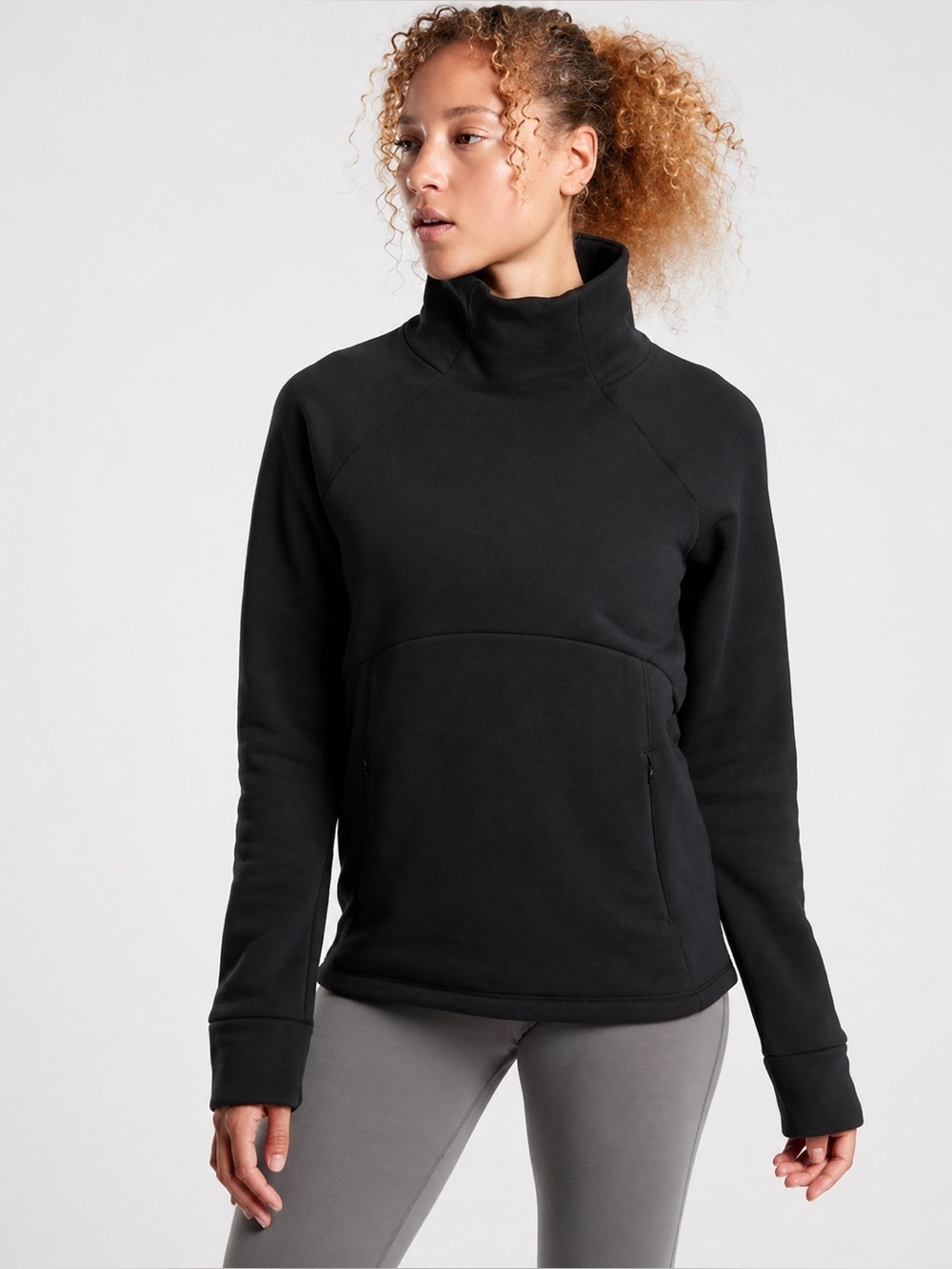 ATHLETA Altitude Polartech Funnel Neck Sweatshirt Black Workout Top Size Small